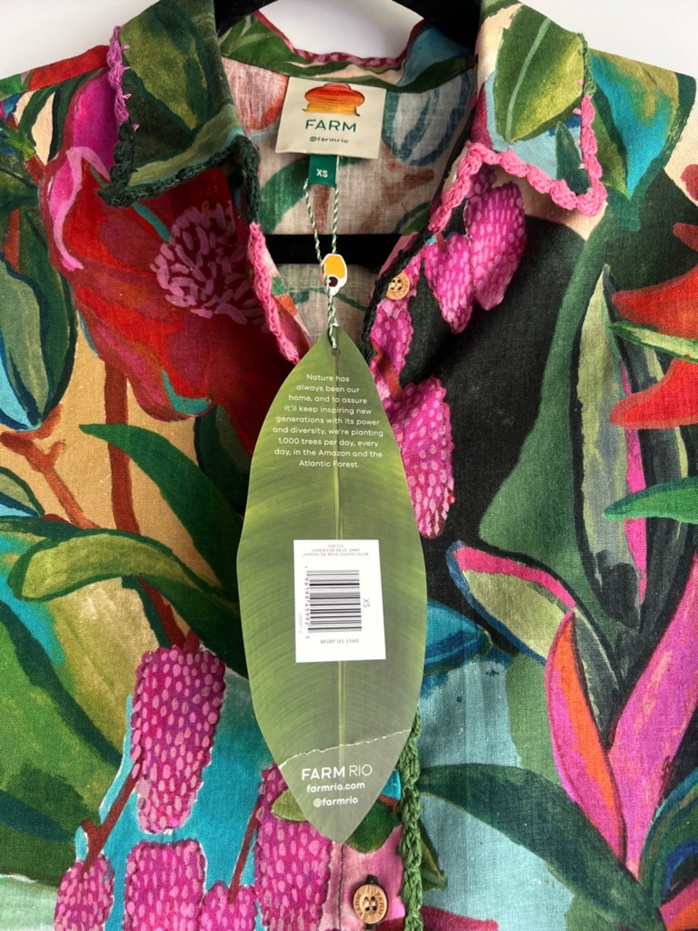 FARM Rio Jardin De Reve Shirt Size XS NWT Tropical Linen Multicolor - Picture 7 of 16